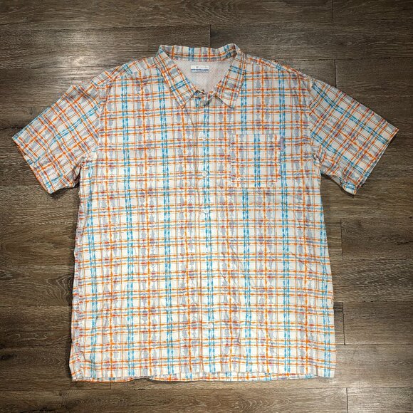 Columbia Vented Shirt PFG Men's XL Fish Pattern Plaid Short Sleeve Fishing Camp - Picture 2 of 8